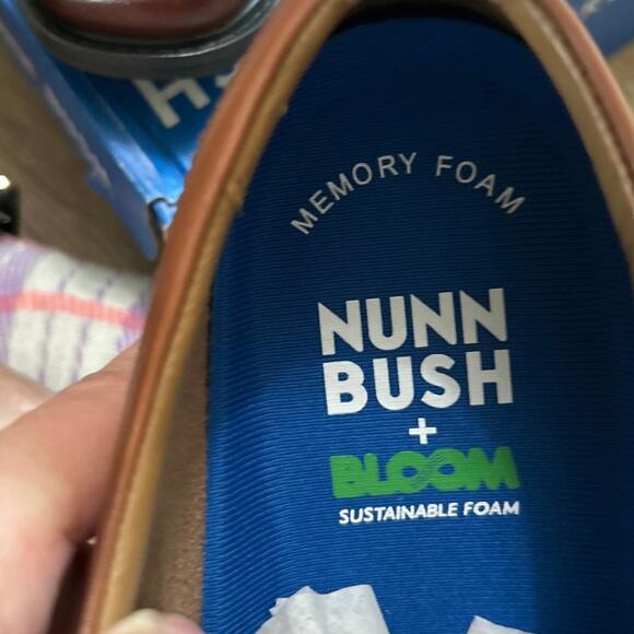 Nunn Bush Cognac Brown Leather Plain Toe Lace Up Oxford 9 Wide Memory Foam - Picture 10 of 14